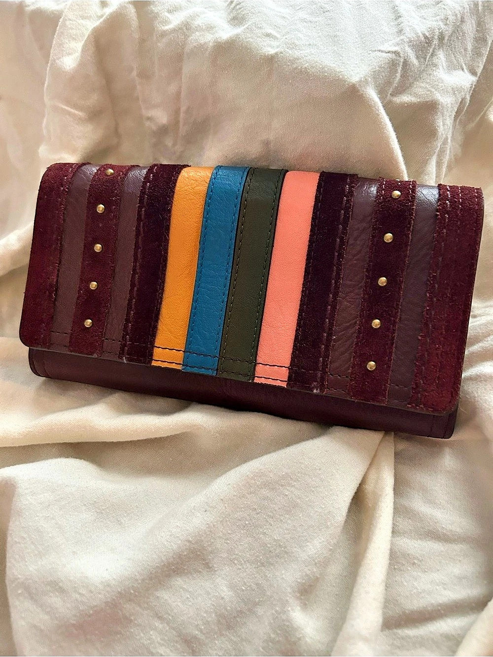 Fossil Color Block Wallet in Brown & Multicolor